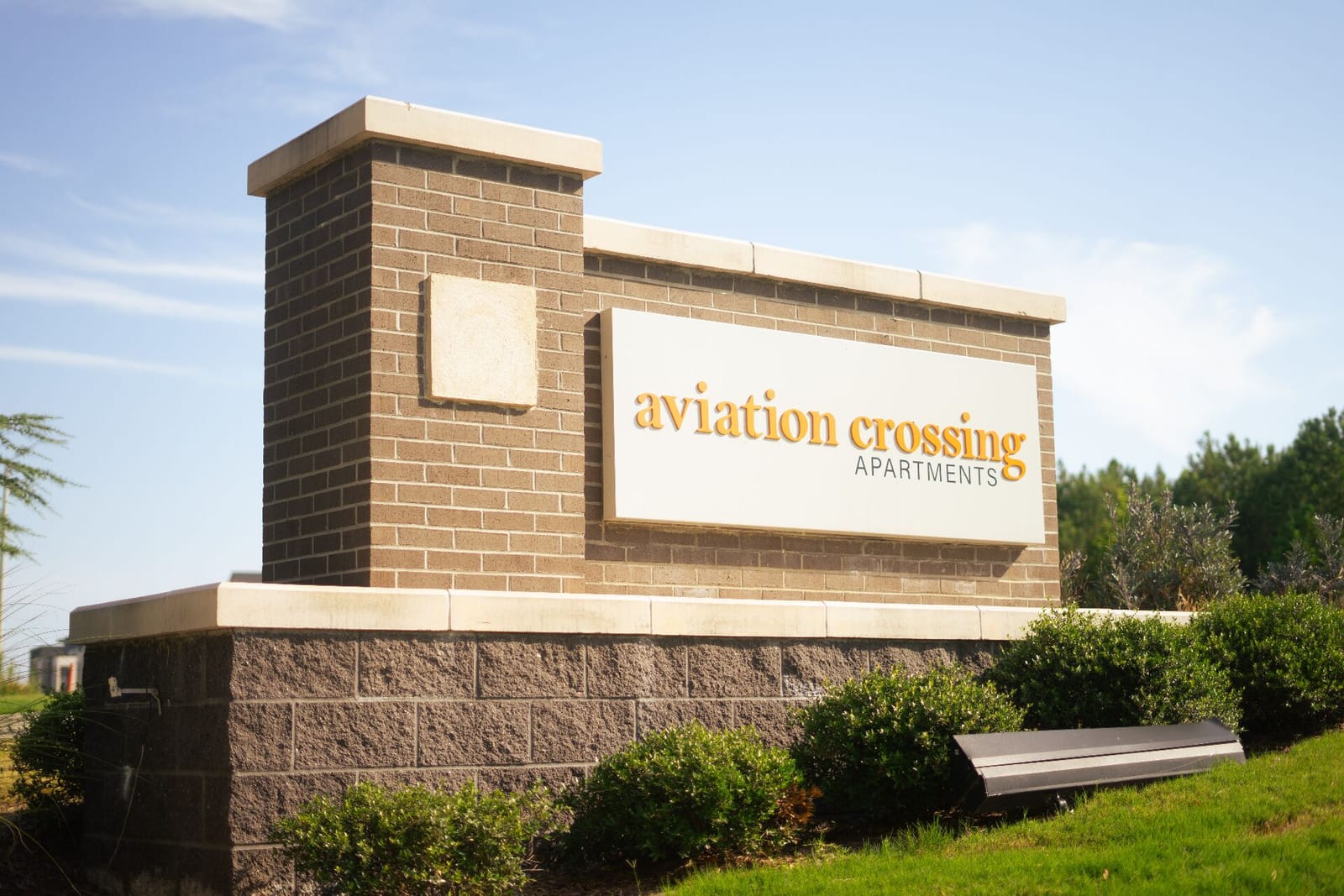 Aviation Crossing monument sign — designed, fabricated, and installed by Design Element